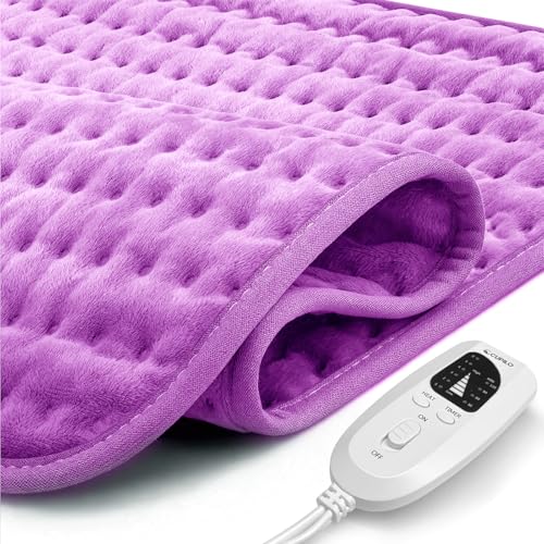 CuPiLo Heating Pad for Back FSA Eligible HSA Store 17x33 Large Heat Pad for Period Cramps Electric Heating Pads for Neck and Shoulders and Back 6 Heat Settings Home Office (Purple)
