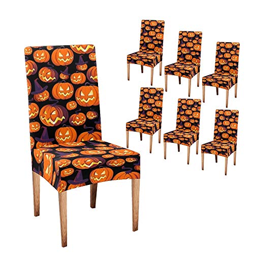 XIUCOO Custom Stretch Chair Covers Halloween Pumpkin Comfort Soft Seat Covers Slipcovers for Dining Room Party(Set of 6)