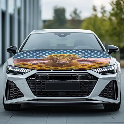 Image of American Flag Car Hood Cover Weatherproof Automotive Exterior Accessories Universal Fit Hood Covers for Cars, Trucks, SUV, or Van Full Coverage with Elastic Band