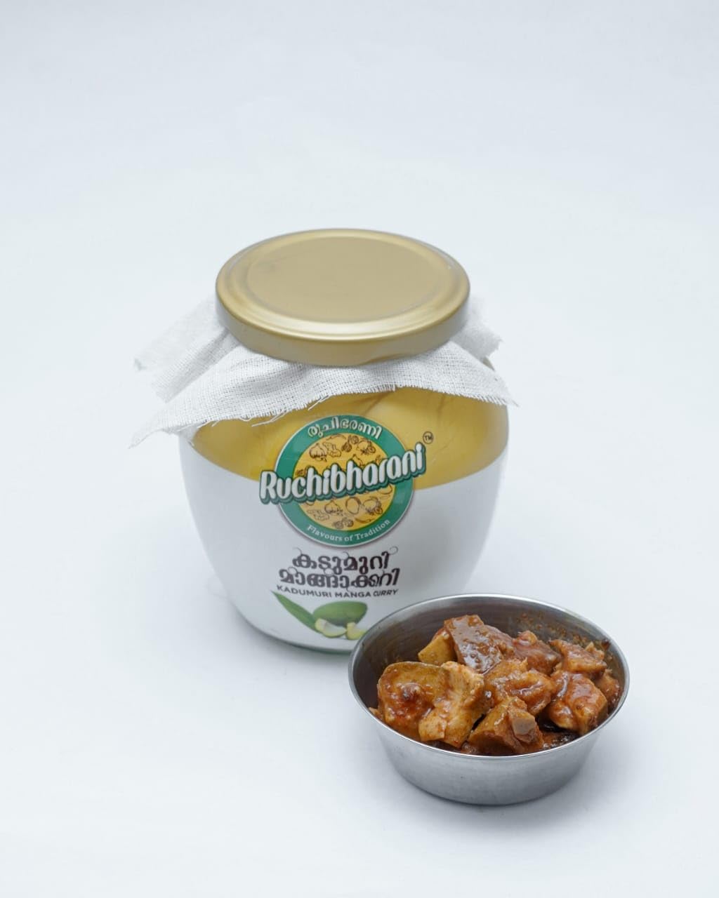 Ruchibharani Authentic Kerala Mango Pickle "Kadumuri Manga Curry" 300gm | Traditional age old Recipe with Lesser Salt Content Than Other Conventional Pickles | Prepared in pure coconut oil | Natural with no added CLASS II preservatives and artificial colours | |