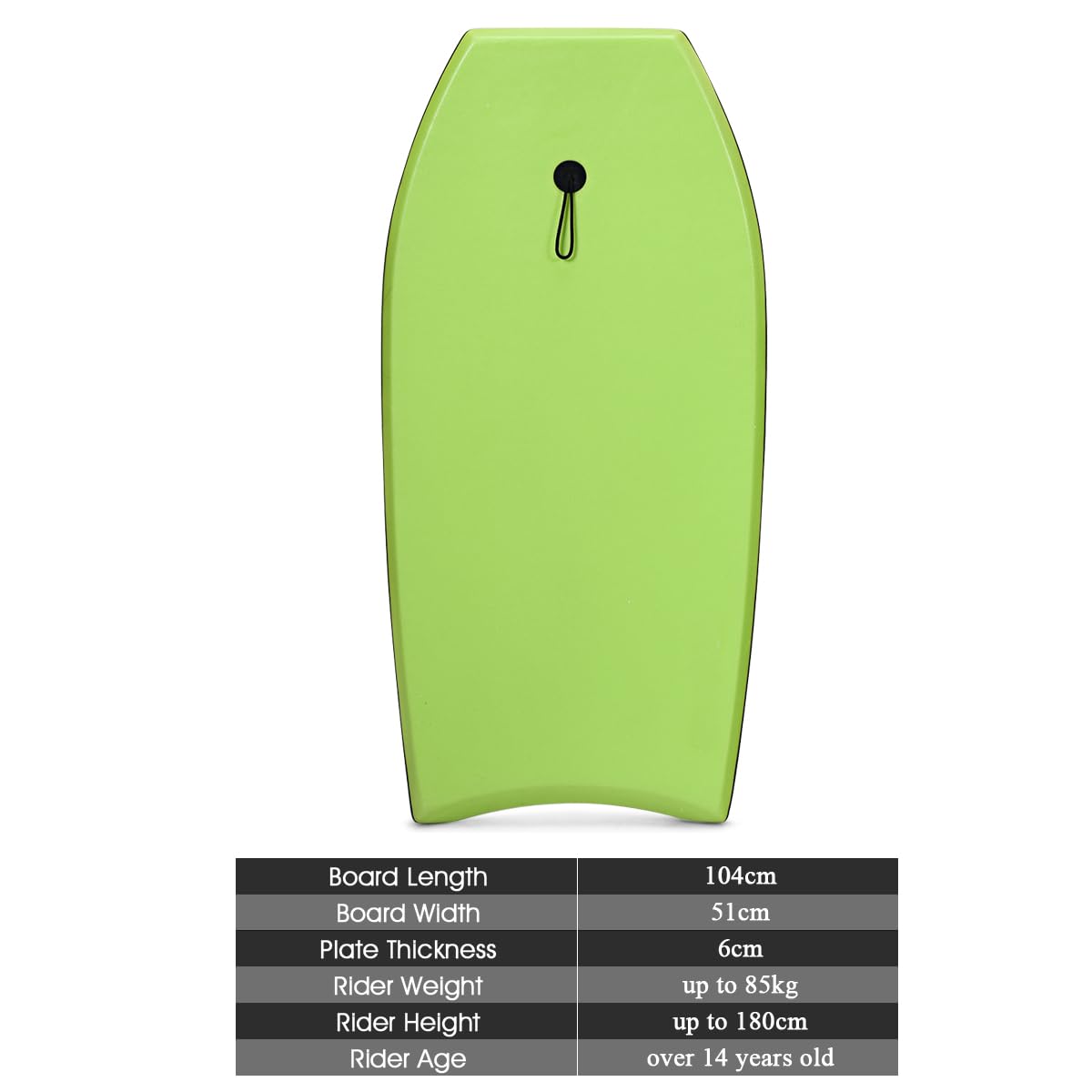 HOMASIS Tavola da Surf L, Bodyboard in XPE e HDPE con Corda per il Polso, Tavoletta Mezzaluna per Surf, Adatta a 14+ Anni, Portata 85 kg, 104 x 51 x 6 cm