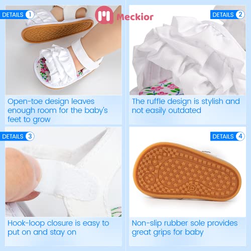 Image of Meckior Baby Toddler Infant Girls PU Leather Soft Open Toe Summer Sandals Flower Princess Flat Shoes