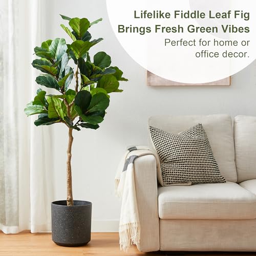 Glitzhome Artificial Tree 5ft Tall Fake Potted Fiddle Leaf Fig Tree with Planter for Modern Home Office Living Room Floor Decor Indoor Outdoor3