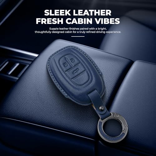Image of Keyzone Premium Leather Key Cover & AC Vent Car Perfume Combo (4 Fragrances) | Compatible for MG Gloster 3 Button Smart Key. (Blue)