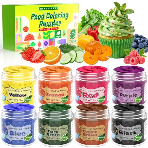 Natural Food Coloring Powder - 8 Colors Vibrant Concentrated Powdered Food Coloring, Artificial Dye-Free & FD&C, Natural Food Dye Powder for Baking, Cake...