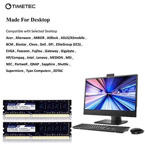 Timetec Hynix IC 16GB KIT (2x8GB) DDR3L / DDR3 1600MHz PC3L-12800 / PC3-12800 Non-ECC Unbuffered 1.35V / 1.5V CL11 2Rx8 Dual Rank 240 Pin UDIMM Desktop Memory Ram Module Upgrade (16GB KIT(2x8GB))