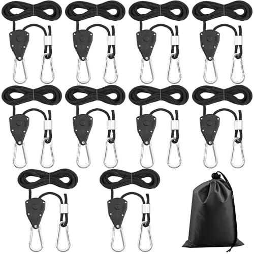 10 Stück Ratchet Hanger, Duty Heavy Rope Seilratsche mit Haken, Ø4mm Seil Ratsche mit Haken Rope Einstellbare Seil Seilhaken Ratsche Seilratsche 2M, 1/8 Zoll für Pflanzen, Ventilatoren & Lampen