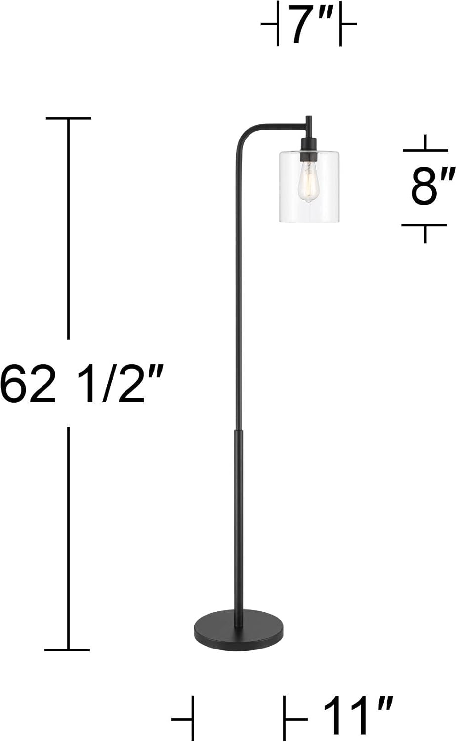 360 Lighting Karis Modern Downbridge Floor Lamp 62 1/2" Tall Matte Black Metal Clear Glass Shade for Living Room Reading Bedroom Bedside Office Family House Home