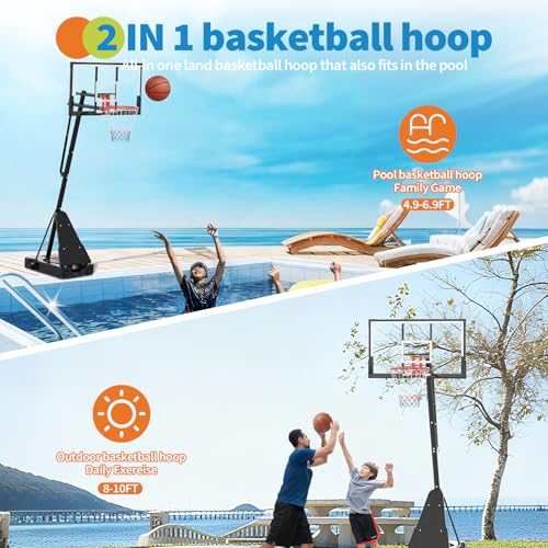Image of Basketball Hoop, 52 Inch Shatterproof PC Backboard, 4.9-10FT Height Adjustable Basketball Hoop Goal System,Mobile Stand with Wheels Weighted Base,Youth&Adults, Driveway Backyard Pool Play