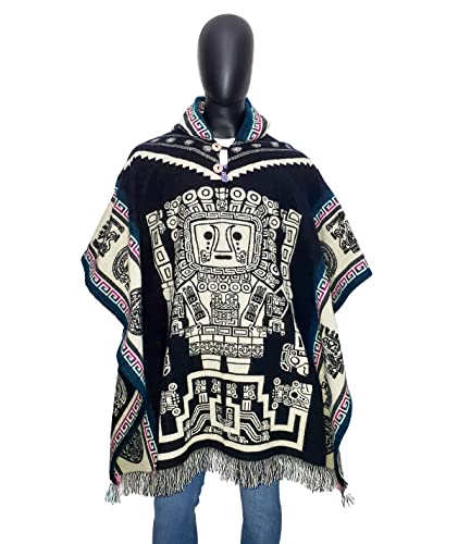 MYTHICAL ECUADOR Alpaca Poncho Men Ponchos Adult Fair Trade Ponchos Interactive Garment by Mythical Ecuador Artisan Crafted men's poncho (Blue Wiracocha) 2 MYTHICAL ECUADOR Alpaca Poncho Men Ponchos Adult Fair Trade Ponchos Interactive Garment by Mythical Ecuador Artisan Crafted men's poncho (Blue Wiracocha)