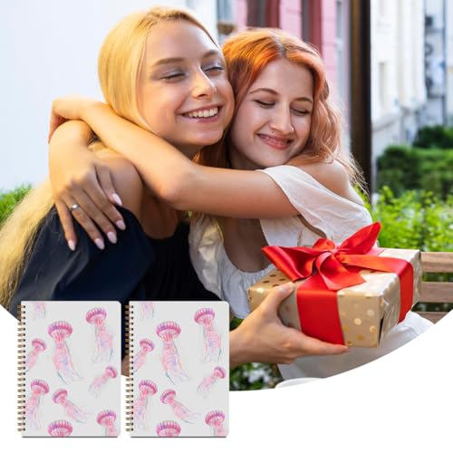 Image of 2Pcs Pink Jellyfish Spiral Notebooks for Women, A5 Hardcover Notebook Journal, College Ruled Notebook Lined Travel Journal for Writing Office Note Taking, Jellyfish Gifts for Women, 8.3x5.8inch