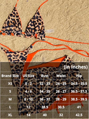 Image of ShawGobow Womens 3 Piece Leopard Bikini Set,Triangle String High Cut Thong Sexy Swimsuit & Coverup Skirt,Pool Party Outfit