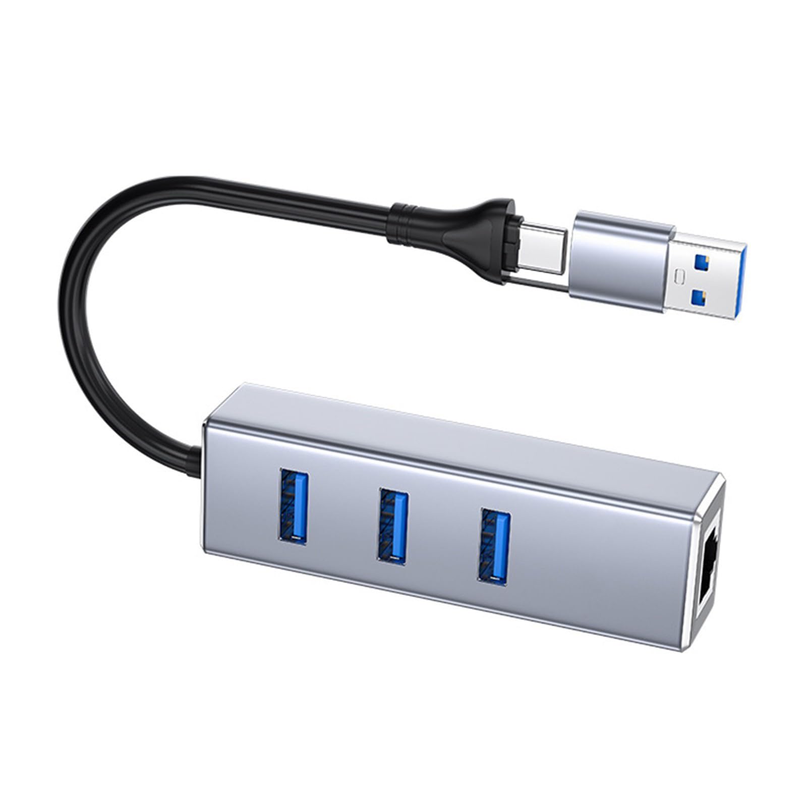Adaptateur réseau USB C en alliage d'aluminium avec port vers RJ45, 3 concentrateurs USB 3.0, vitesse rapide 1000 Mbps, connexion Ethernet A et C vers adaptateur Gigabit Ethernet
