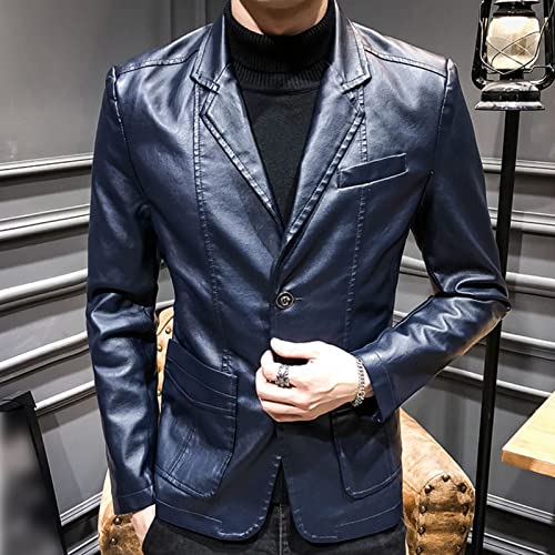 Faux Leather Blazer for Men Stylish 2 Button Moto Leather Suit Jacket Casual Regular Fit Business Sports Coat4