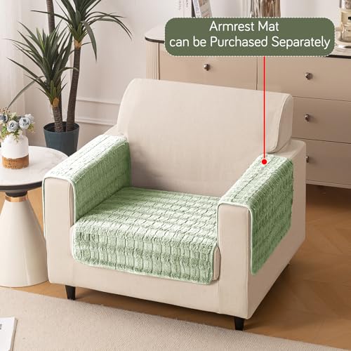 Image of HOKIPO 'Plush Haven' Premium Anti-Slip Sofa Cover Mat for 1 Seater Sofa | Soft Fluffy Plush Fabric, Pastel Green (AR-5030-GRN*1)