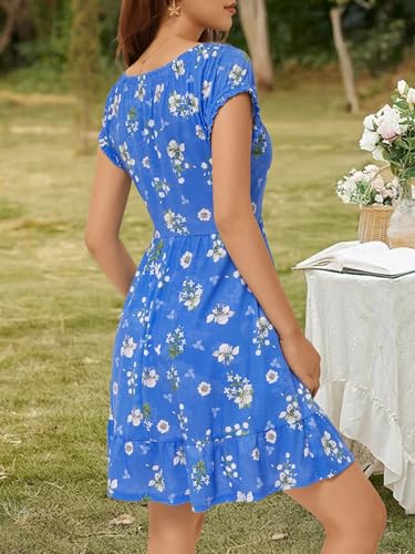 Image of HUHOT Teen Petite Women Floral Short Summer Mini Dresses with Pockets Cute Milkmaid Sundress 2026