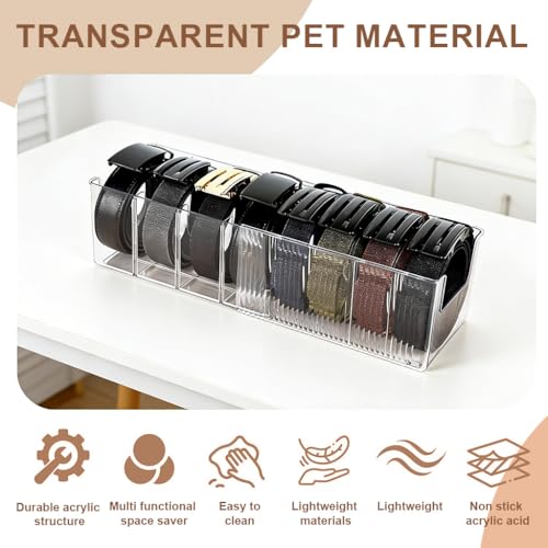 Image of HASTHIP Expandable Acrylic Belt Organizer, Stackable Belt Storage Organizer for Drawer Storage with Removable Dividers, Clear Display Case for Ties, Socks, Underwear