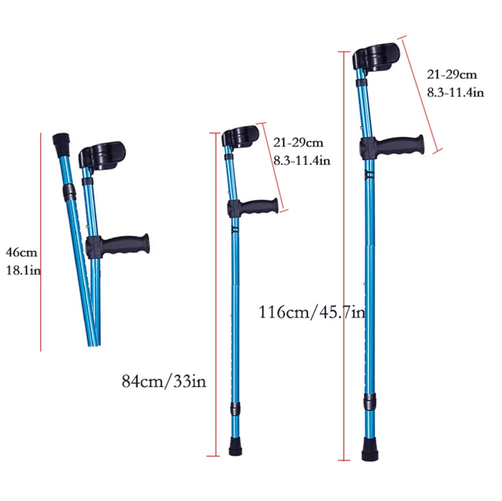 Muletas de Antebrazo De Aluminio Plegables para Adultos (×2 Unidades, Puño Abierto), Muletas Ortopédicas Ajustables De Moda para Viajes, Soporta hasta 100 Kg, Azul