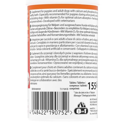 8in1 Kalzium Tabletten - zur Nahrungsergänzung bei allen Hunden, 1 Dose (155 Tabletten)