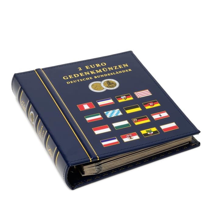 Leuchtturm Vista 367371 Coin Album for German 2 Euro Commemorative Coins with Protective Case Blue