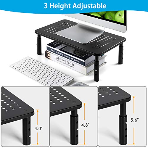 LORYERGO Monitor Riser Stand - 3 Height Adjustable Computer Stand, Laptop Stand Riser with Metal Vented Platform & Underneath Storage for Printer, Desk Organizer for Office & Home