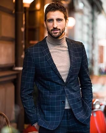 Mens Plaid Blazer Checkered Blazer Jackets Slim Fit Suit Notched Lapel Two Button Jacket Casual Sports Coat
