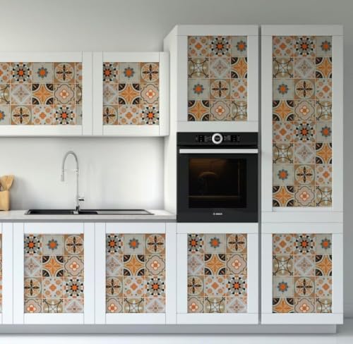 Image of Moroccan Tile Stickers | Waterproof Self Adhesive Peel & Stick Tile Decals for Kitchen Backsplash, Bathroom Wall, Floor, Furniture & Glass (6x6 Inch, Design 70)