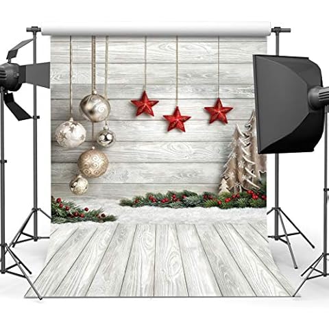 AIIKES 5x7FT Christmas Photography Background Christmas Tree Decoration Snowflake Ground Wooden Wall Background Home Christmas Party Decoration Background Studio Photography Background 10-383 Cover