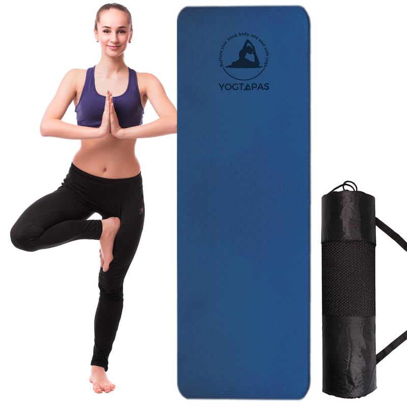 YOGTAPAS 6MM (EVA + TPE) Premium Yoga Mat for women men Anti-Skid Lightweight Easy to Carry & Fold, Easy to hold with Carry Bag (Proudly Made in India) (2Fts x 6Fts) (6mm Thickness) (Navy Blue) (B0CBCJDP7T) Amazon Price History, Amazon Price Tracker