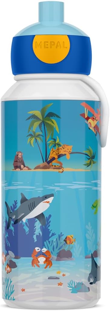 Mepal Drinking Bottle Pop-up Campus, Drinking Bottle, Leak Proof Drink Bottle For School, BPA-free and Dishwasher Safe, 400 ml, Tropical Ocean