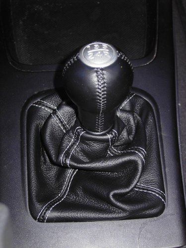 RedlineGoods Shift Boot Compatible with Hyundai Elantra 2001-05. Tailor Made - not Universal. Genuine top-Grade Italian Black Suede (Alcantara) with Silver Thread