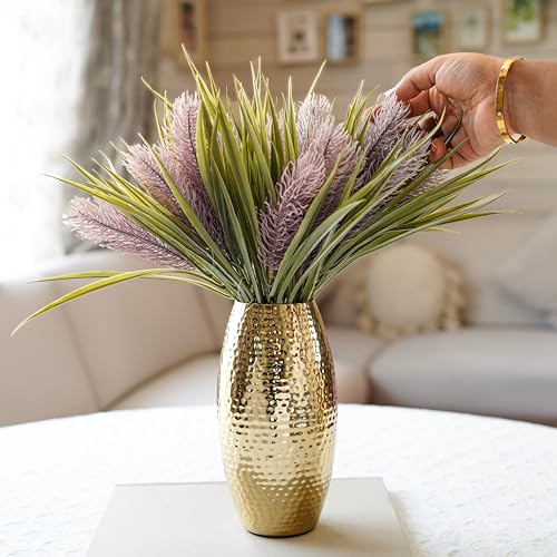 Image of BEHOMA Metal Hammered Golden Vase Set of - Set of 2 | Hammered Metal flower vase in Golden - for fresh or artificial flower displays for living room - great wedding gift