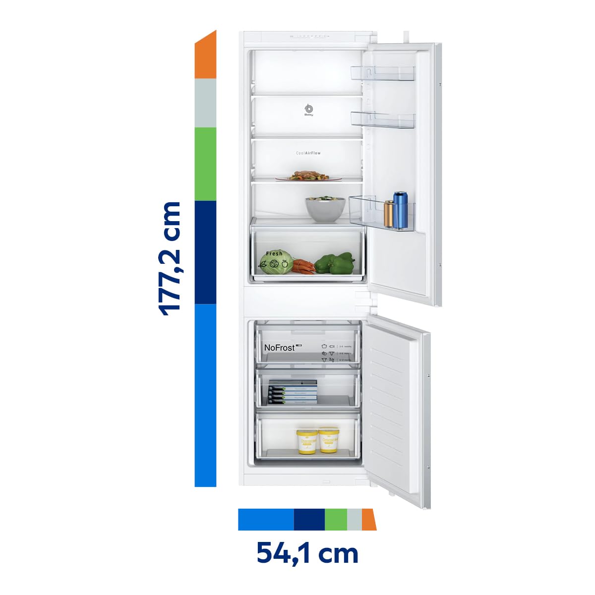 Balay - Frigorífico Combi Integrable, Puerta Deslizante, NoFrost, Cajón Fresh, 260 litros, 3KIE712F
