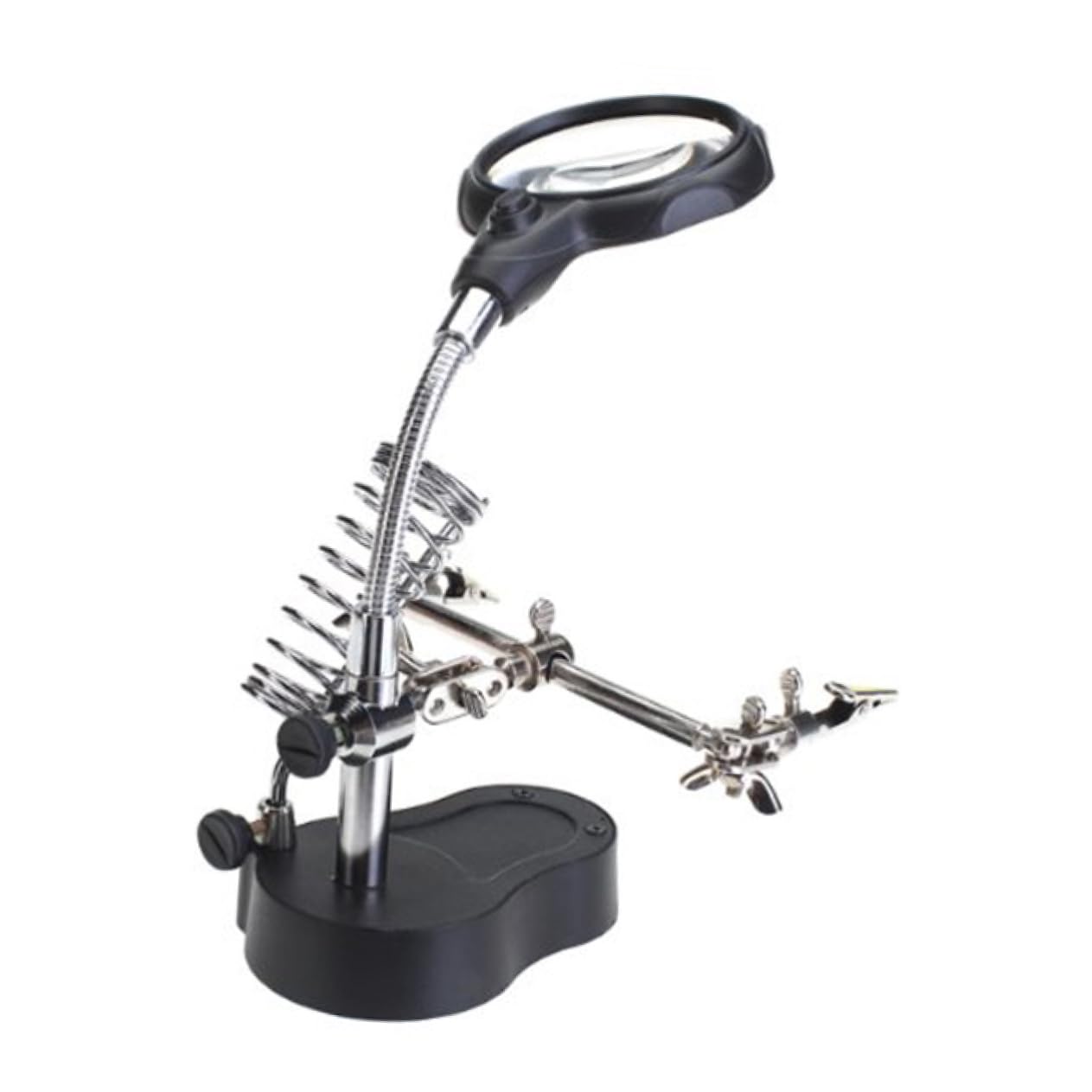 PACKOVE LED Magnifier with Alligator Clips Stand for Electronics Soldering Lighted Lens for Close Work Durable Hard Clamps for Model Makers