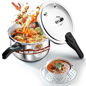 WantJoin Stainless Steel Pressure Cooker(Non-Aluminum),10 Quart Induction Compatible Pressure Cooker with Spring Valve Safeguard Devices,Compatible with Gas & Induction Cooker