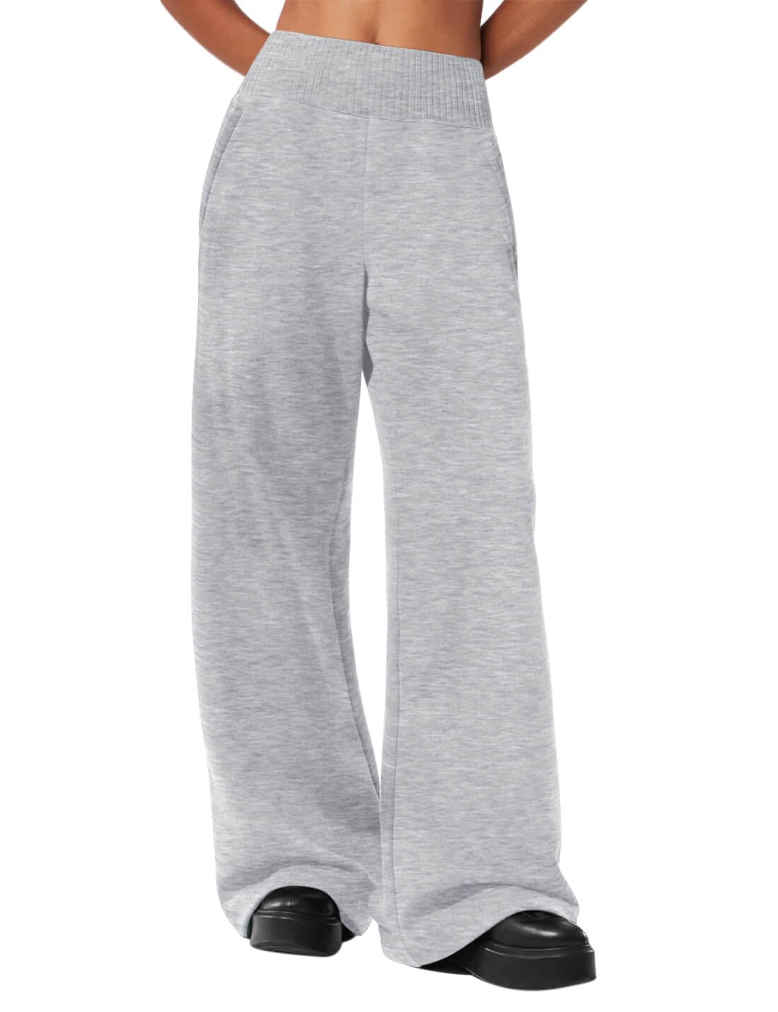 HeSaYep Womens Wide Leg Sweatpants 2025 Ribbed High Waist Straight Leg Baggy Sweat Pants with 4 Pockets