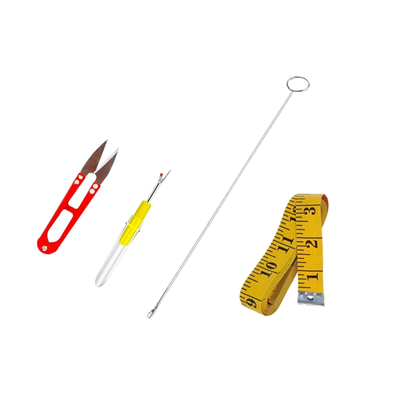 Shloka Decor 4 in 1 Combo Seam Ripper | 1 Thread Cutter | Inch Tape | Loop Turner for Home Tailoring and Professional Material for Sewing