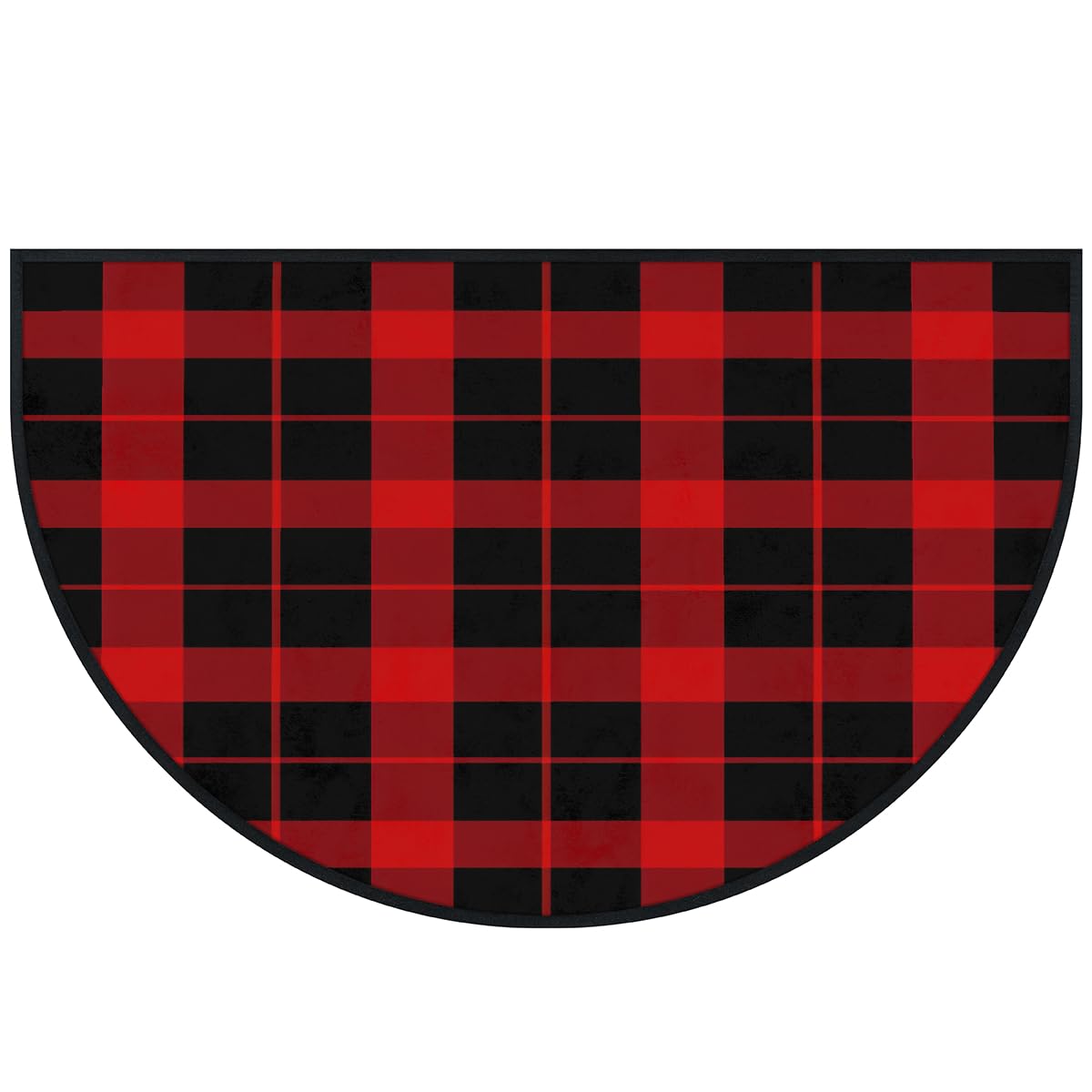 Mexpekil Paillasson demi-lune à carreaux rouge et noir, pour intérieur et extérieur, antidérapant, lavable, absorbant, anti-saleté, 100 x 160 cm