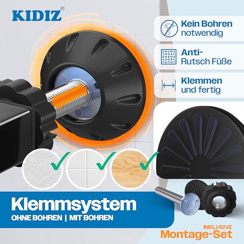 KIDIZ Treppenschutzgitter ohne Bohren | Verstellbare Breite: 74-80 cm, 75 cm hoch, Türschutzgitter und Absperrgitter für Kinder und Hunde, Beidseitige Einhand Öffnung, 90° Open-Stop System, Schwarz