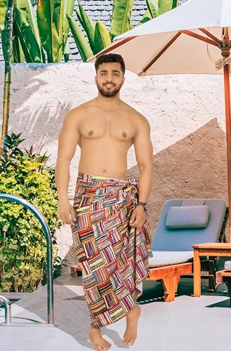 LA LEELA Men's 4th of July American USA Army Police Flag Swimwear Summer Sarong Swim Trunk Long Pareo Beach Wrap One Size Multicolored, Stripes3