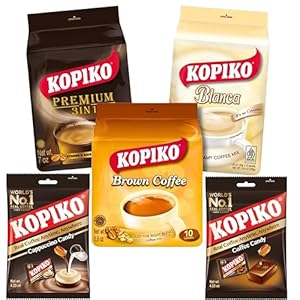 Kopiko Coffee Candy And Instant Coffee Gift Box, Variety Sampler Pack, Assorted Coffee & Cappucino Candy Flavors – Premium 3-in-1, Blanca, And Brown Coffee | Pack Of 5