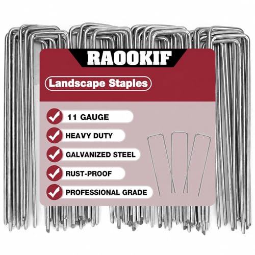 RAOOKIF 12 Inch Galvanized Garden Landscape Staples 20/50/100/200Pcs Garden Metal Stakes 11 Gauge Heavy Duty Ground Stakes for Decoration Fence and Lawn Use Fabric Pins