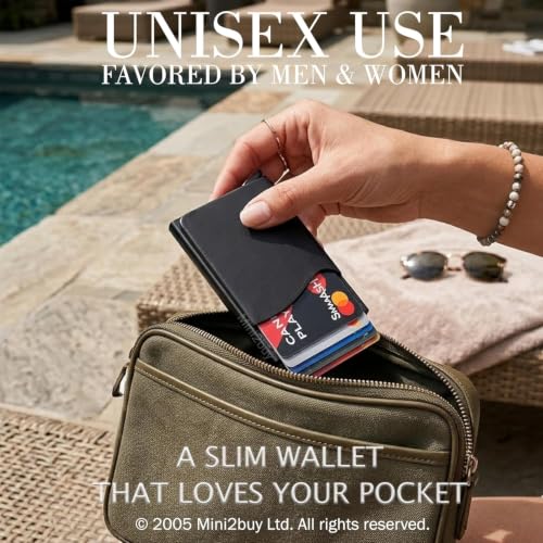 Image of Mini2buy Slim Card Holder for Men Durable Pocket for Cash, Credit, Debit, ATM Cards RFID Blocking Metal Pop-up Wallet, Holds 10-12 Cards Plus Cash in One Holder (Pocket Black)