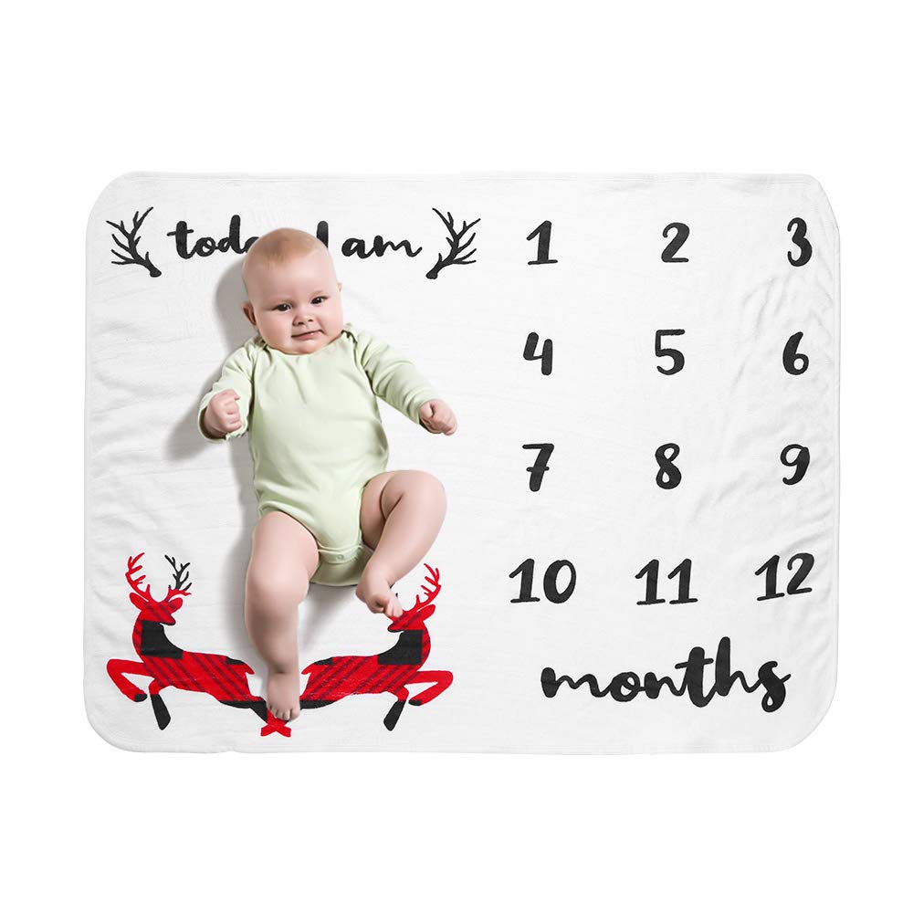 Anself Baby Monthly Milestone Blanket Christmas Reindeer Style Soft Flannel Blankets Photo Picture Prop Background Christmas Gifts 41 * 28in Not Wrinkle for Newborn Infants Toddlers