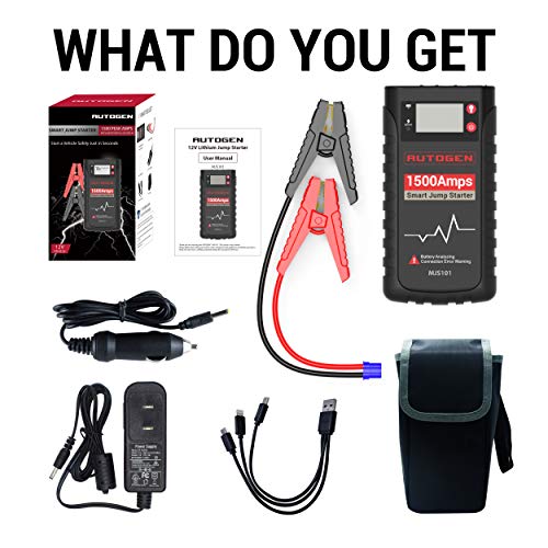 AUTOGEN 1500A 18000mAh Smart Portable Car Jump Starter (8.0L Gas & 6.0L Diesel Engines), 12V Auto Battery Booster Charger, Power Pack Jumper Box Pack for Trucks SUV, LCD Display - Thumbnail 6