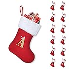 Greenyre Christmas Stockings with Initial Letters A-Z, 11.8 Inches Small Xmas Stocking with Embroidered Monogram, Ideal for Family Holiday & Fireplace Decor (Red White)