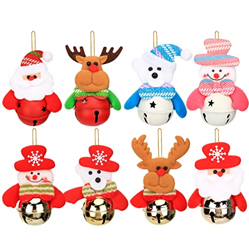 Hopearl 8 Pcs Christmas Bell Pendants Doorplate Wall Hanging Decorations Kit Xmas Tree Ornaments Father Christmas Snowman Reindeer Toys With Bells Home Décor Party Accessories, 4'' #TOP4