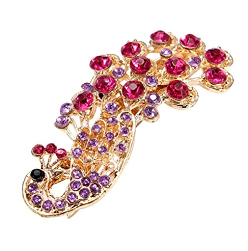 niceeshop(TM) Fashion Women Lady Peacock Full Crystal Rhinestones Hairpin Hair Clip-Purple & Roseo