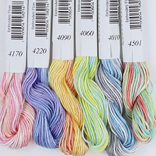 Image of KCS Big skeins of 25 Meters Size 25 Color Variegated Cross Stitch Stranded Threads,6 skeins,12