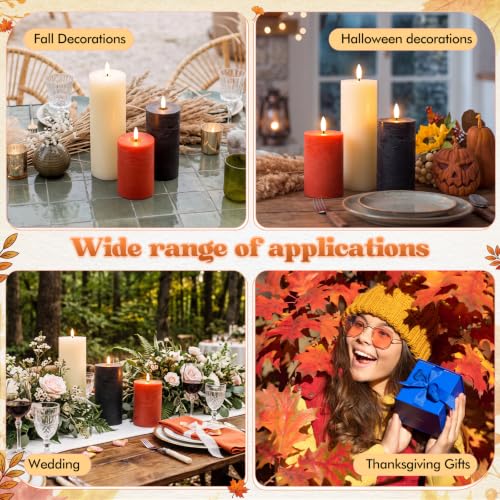 Image of 3 Pcs 6 /8 /12 Inches Fall Flameless LED Candles with Remote and 2 /4 /8h Timer Orange Black White Battery Operated Wax Flickering Candles for Thanksgiving, Halloween, Harvest Party Home Decor